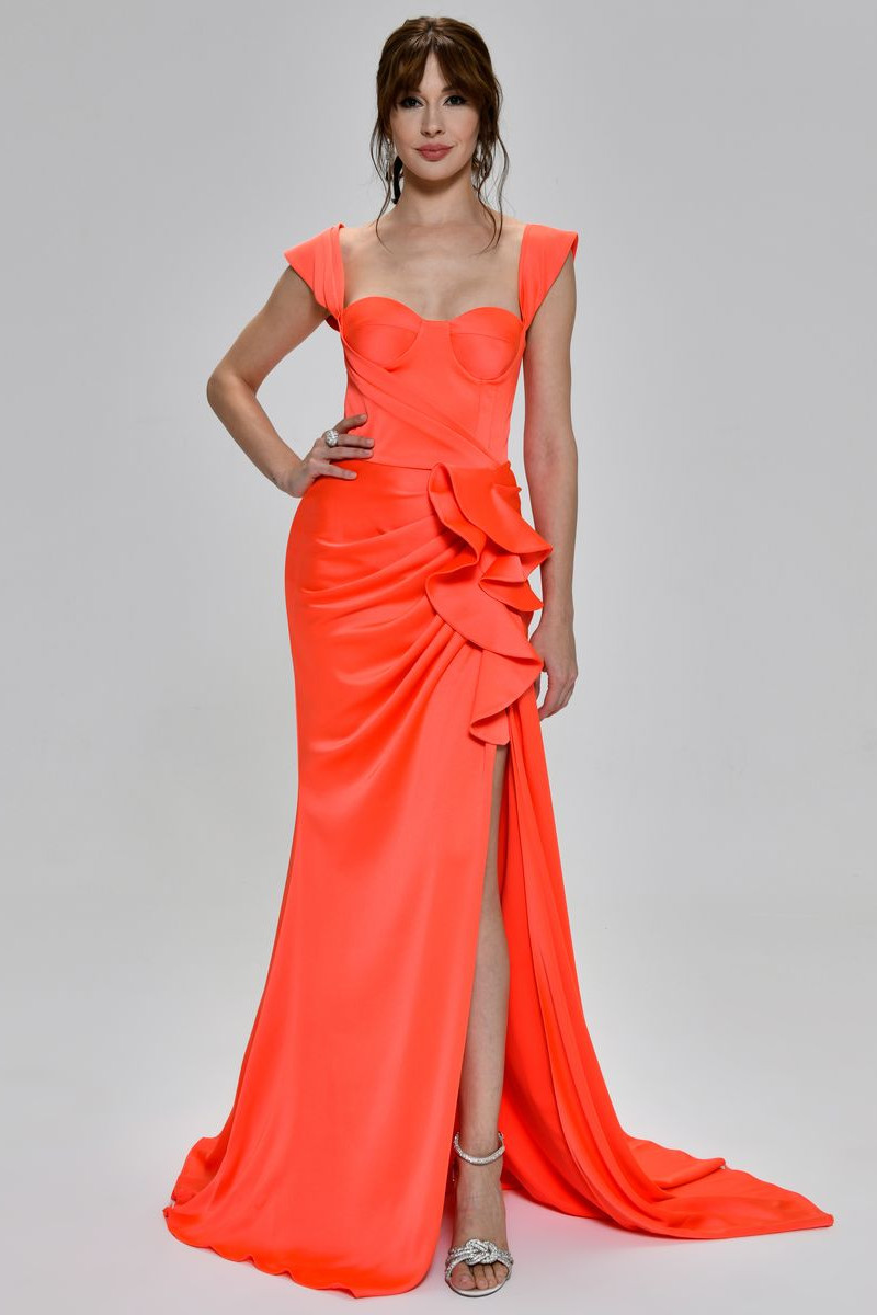 Orange Uzun Abiye - T 4018